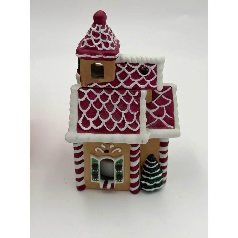 Vintage Handpainted Porcelain Gingerbread Church Scenter Candle